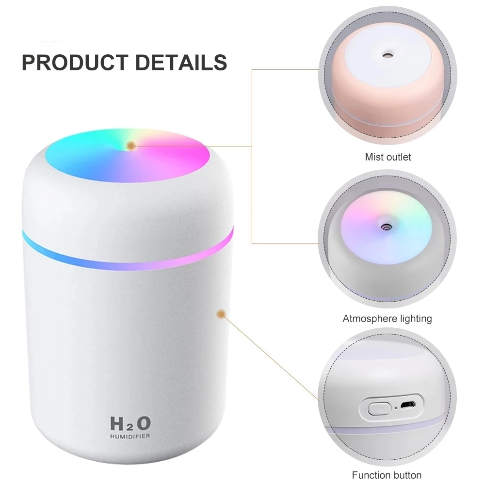 Portable Deluxe Air Humidifier Aroma Oil with Colorful Night Light
