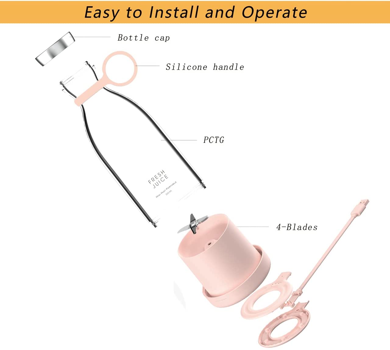 Portable Blender Bottle Electric Juicer Wireless Smoothie Mixer